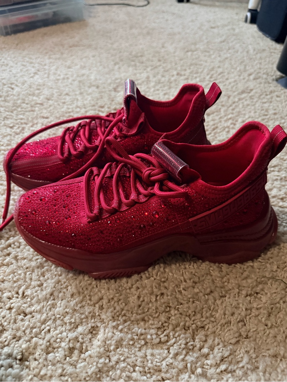Steve Madden Red Rhinestone Knit Platform Sneakers